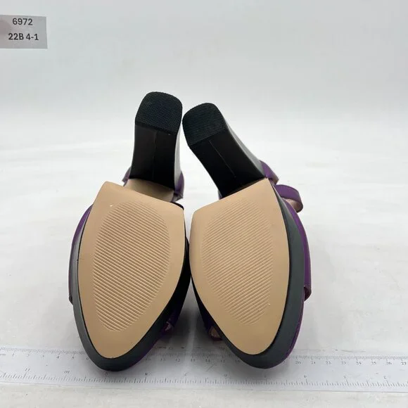 FSJ Purple Peep Open Toe T-Strap Front Zipper Chunky Stacked High Heel Sandal - Picture 7 of 8